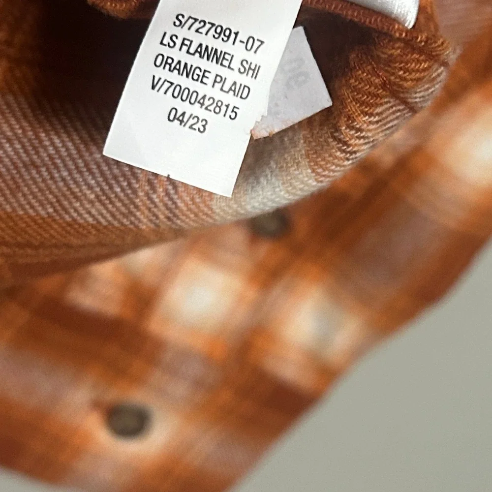 Old Navy Flannel Shirt Kids M (8) Orange Plaid NWT Long Sleeve Button Down Boys